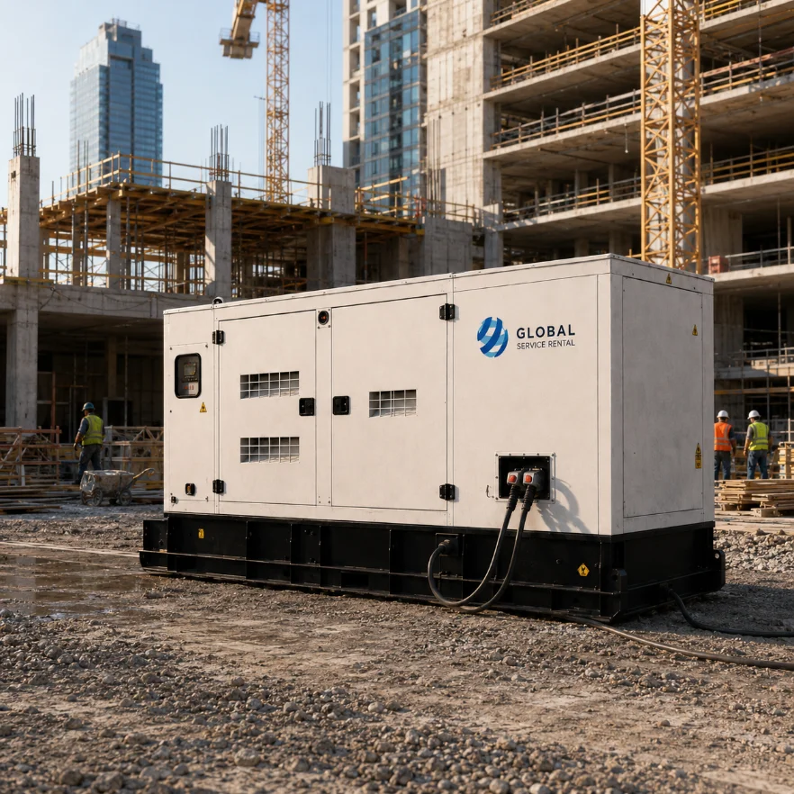 Generador industrial Global Service instalado en una obra de construcción